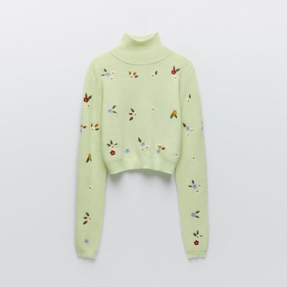 Zara Floral Embroidery Knit Sweater
